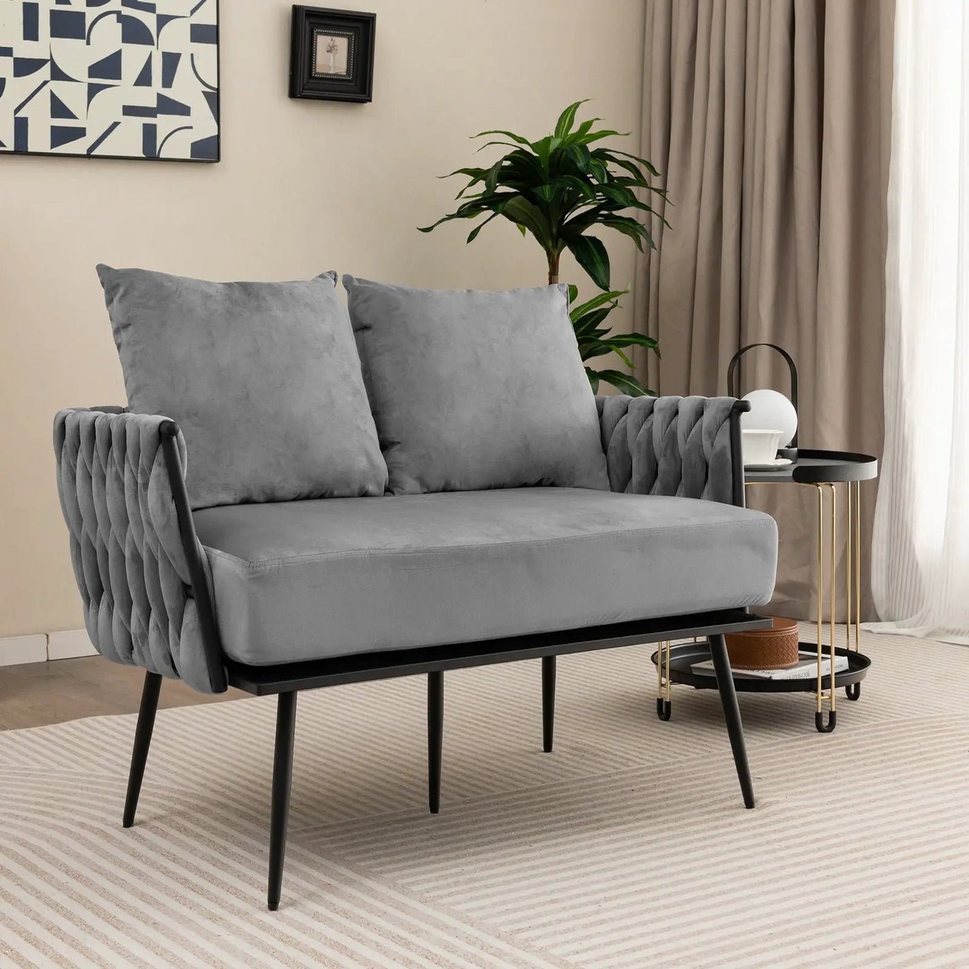 Modern Loveseat Sofa Upholstered Dutch Velvet Sofa Couch by DirectDeals