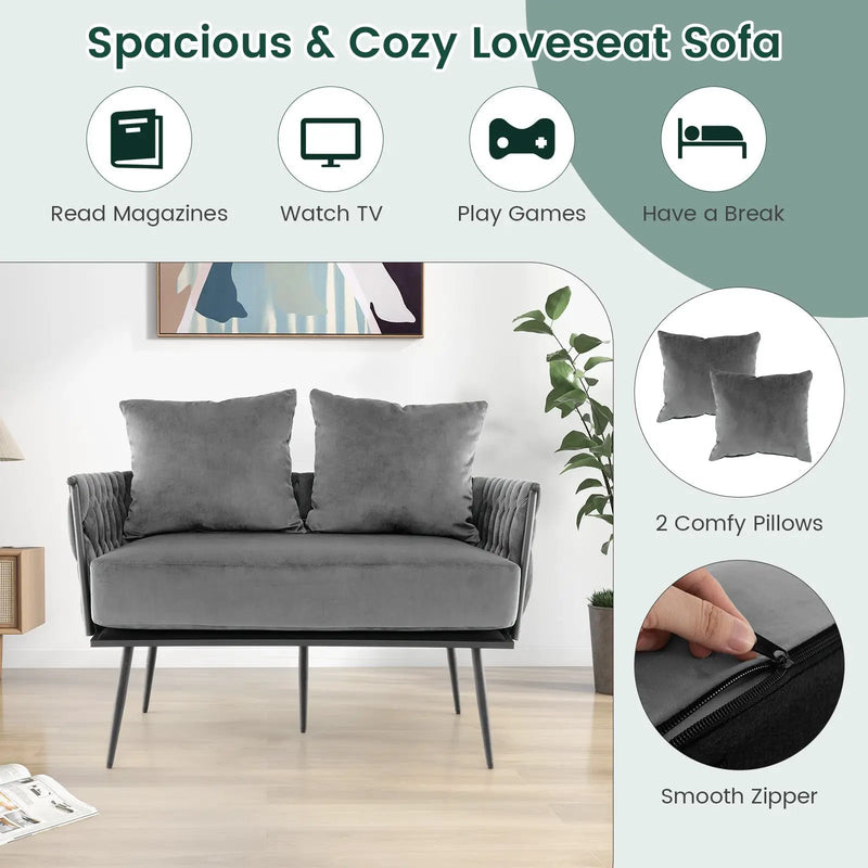 Modern Loveseat Sofa Upholstered Dutch Velvet Sofa Couch by DirectDeals