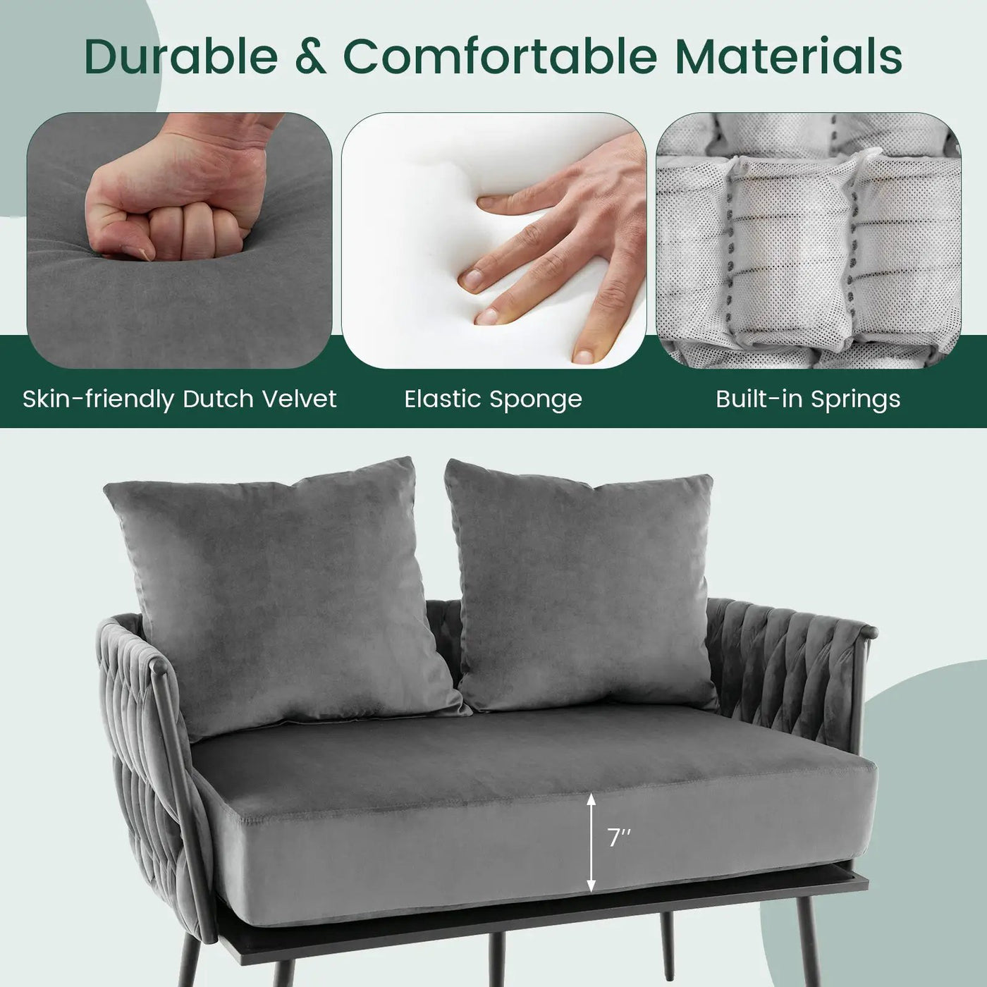 Modern Loveseat Sofa Upholstered Dutch Velvet Sofa Couch by DirectDeals