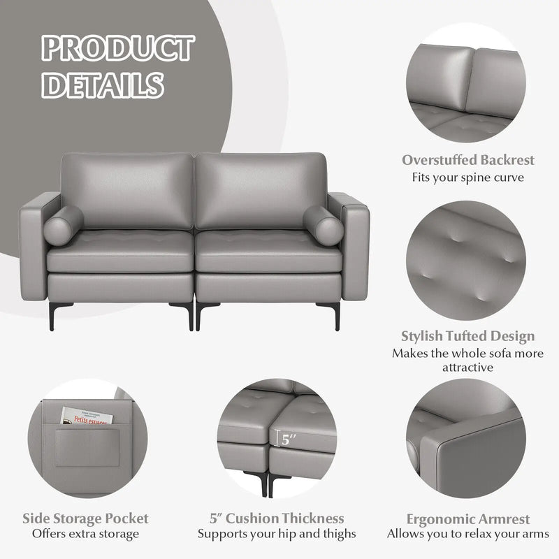 Modern Loveseat Sofa with 2 Bolsters and Side Storage Pocket by DirectDeals