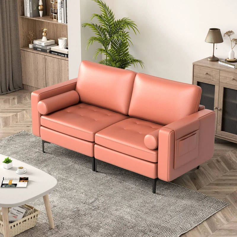 Modern Loveseat Sofa with 2 Bolsters and Side Storage Pocket by DirectDeals