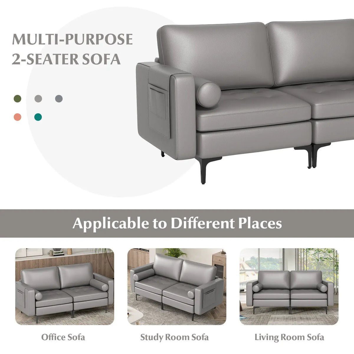 Modern Loveseat Sofa with 2 Bolsters and Side Storage Pocket by DirectDeals