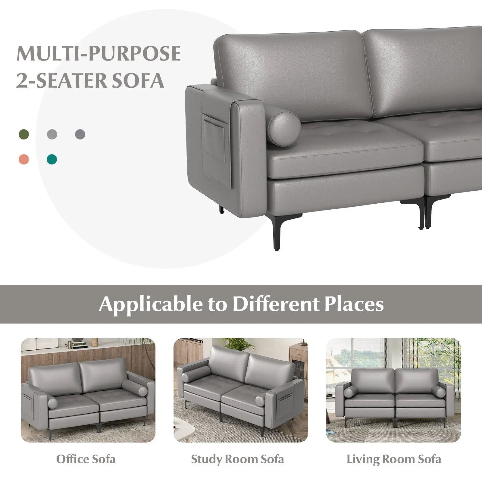Modern Loveseat Sofa with 2 Bolsters and Side Storage Pocket by DirectDeals