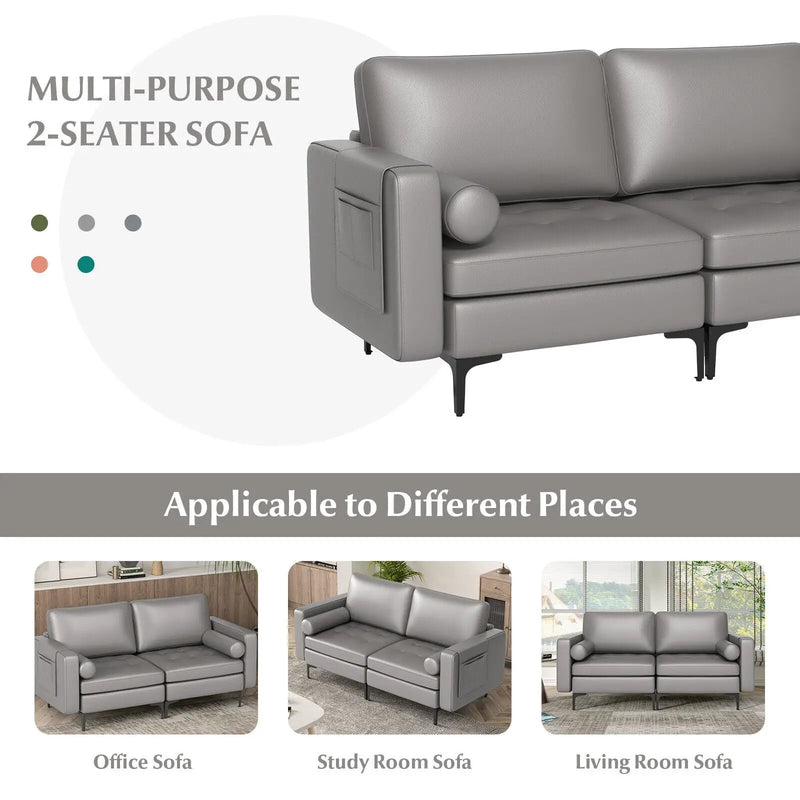 Modern Loveseat Sofa with 2 Bolsters and Side Storage Pocket by DirectDeals
