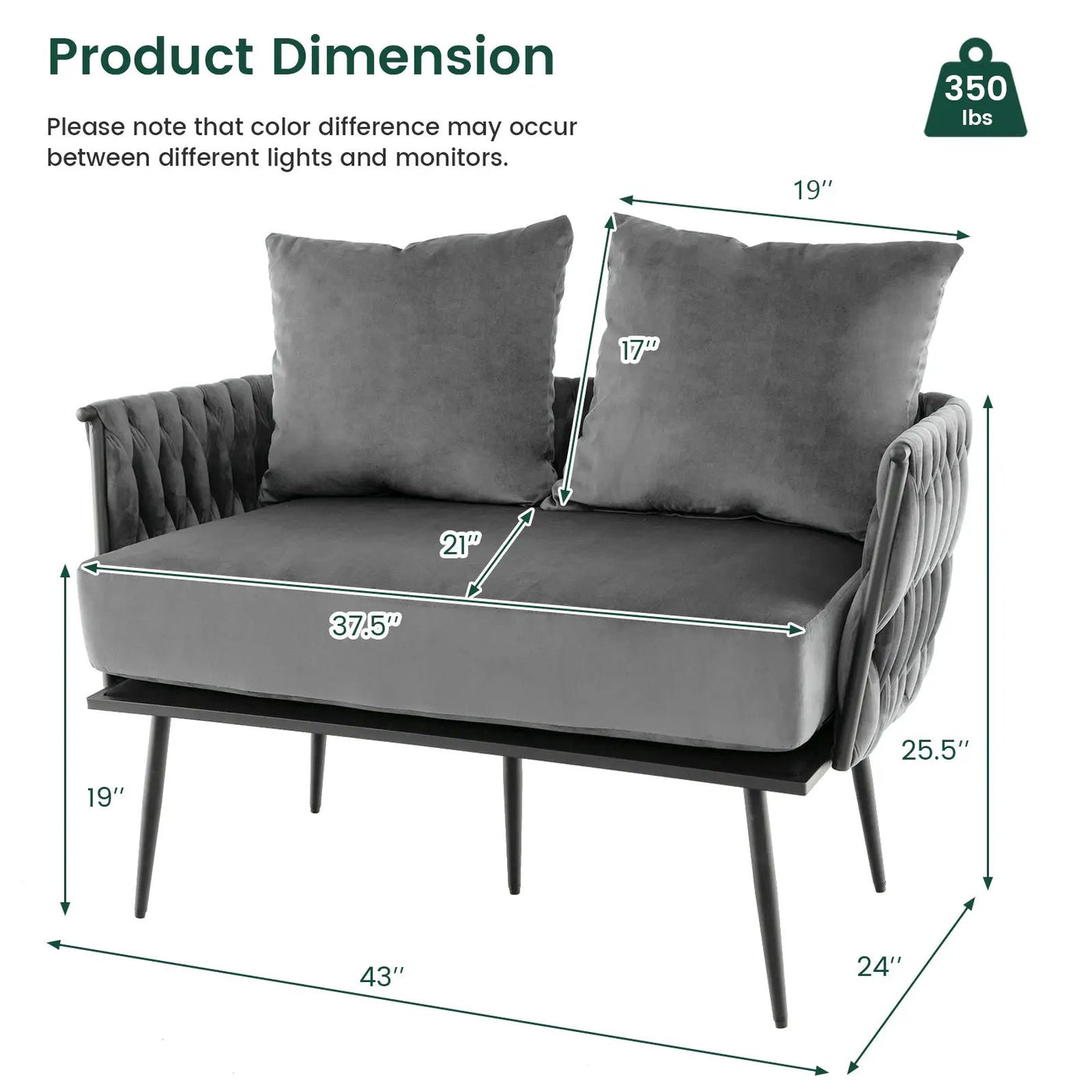 Modern Loveseat Sofa Upholstered Dutch Velvet Sofa Couch by DirectDeals