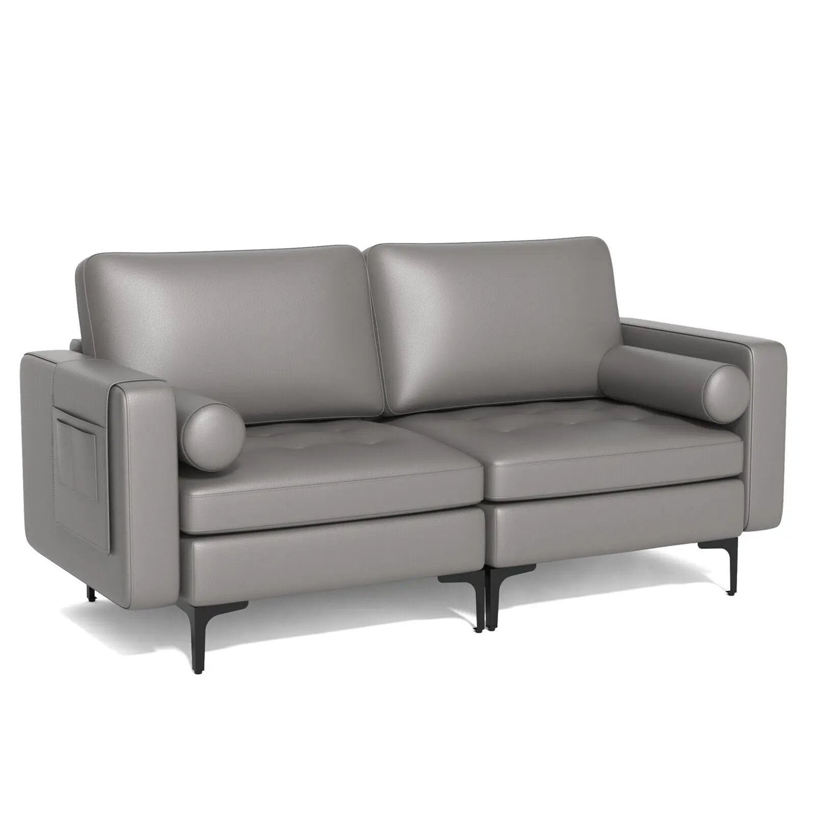 Modern Loveseat Sofa with 2 Bolsters and Side Storage Pocket by DirectDeals