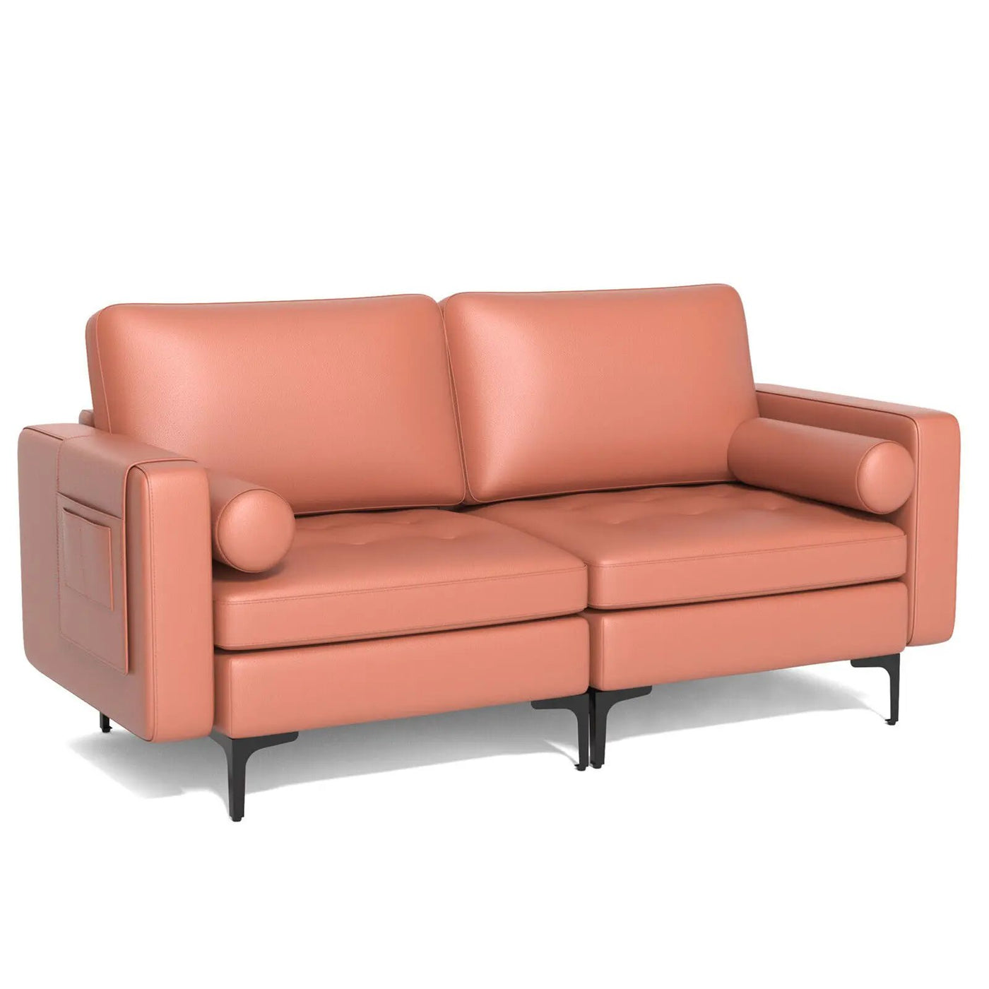 Modern Loveseat Sofa with 2 Bolsters and Side Storage Pocket by DirectDeals