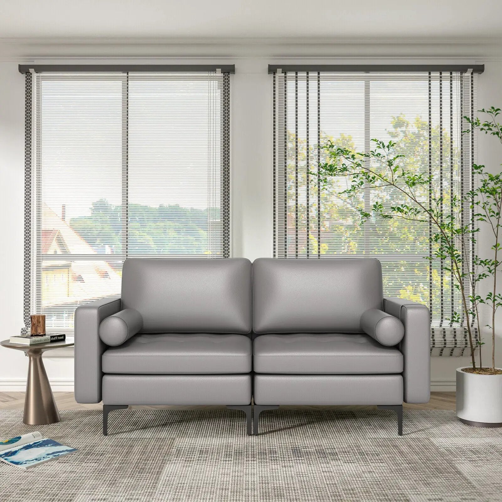 Modern Loveseat Sofa with 2 Bolsters and Side Storage Pocket by DirectDeals