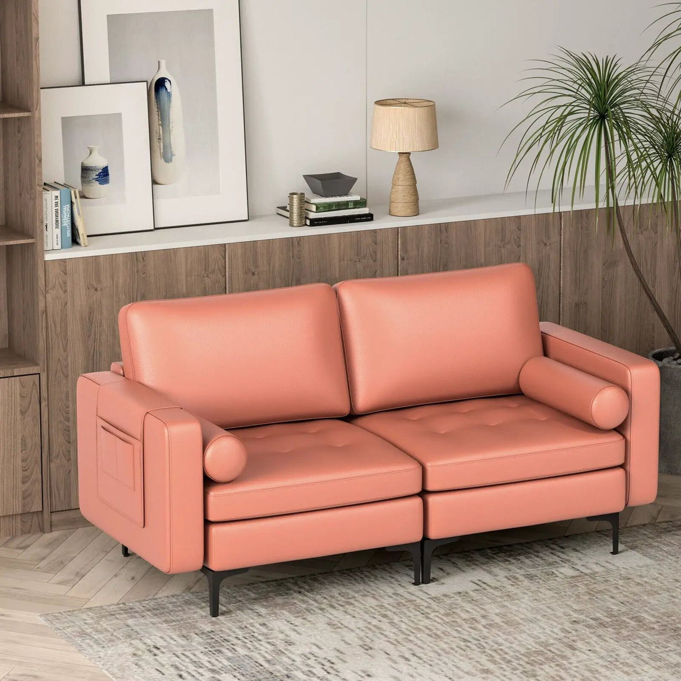 Modern Loveseat Sofa with 2 Bolsters and Side Storage Pocket by DirectDeals