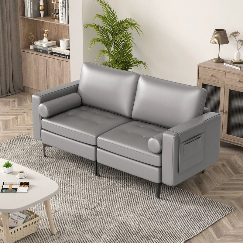 Modern Loveseat Sofa with 2 Bolsters and Side Storage Pocket by DirectDeals