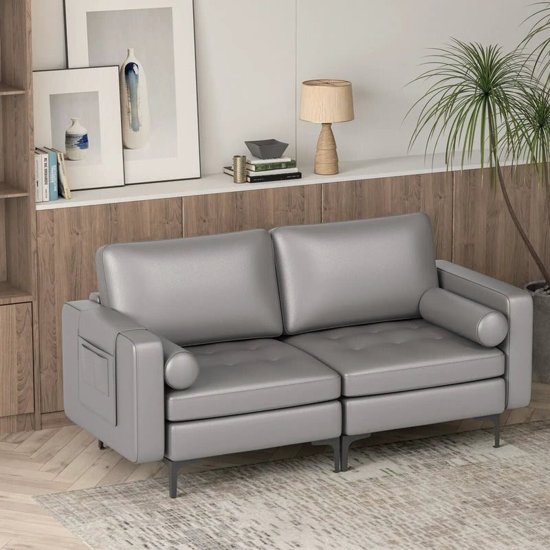 Modern Loveseat Sofa with 2 Bolsters and Side Storage Pocket by DirectDeals