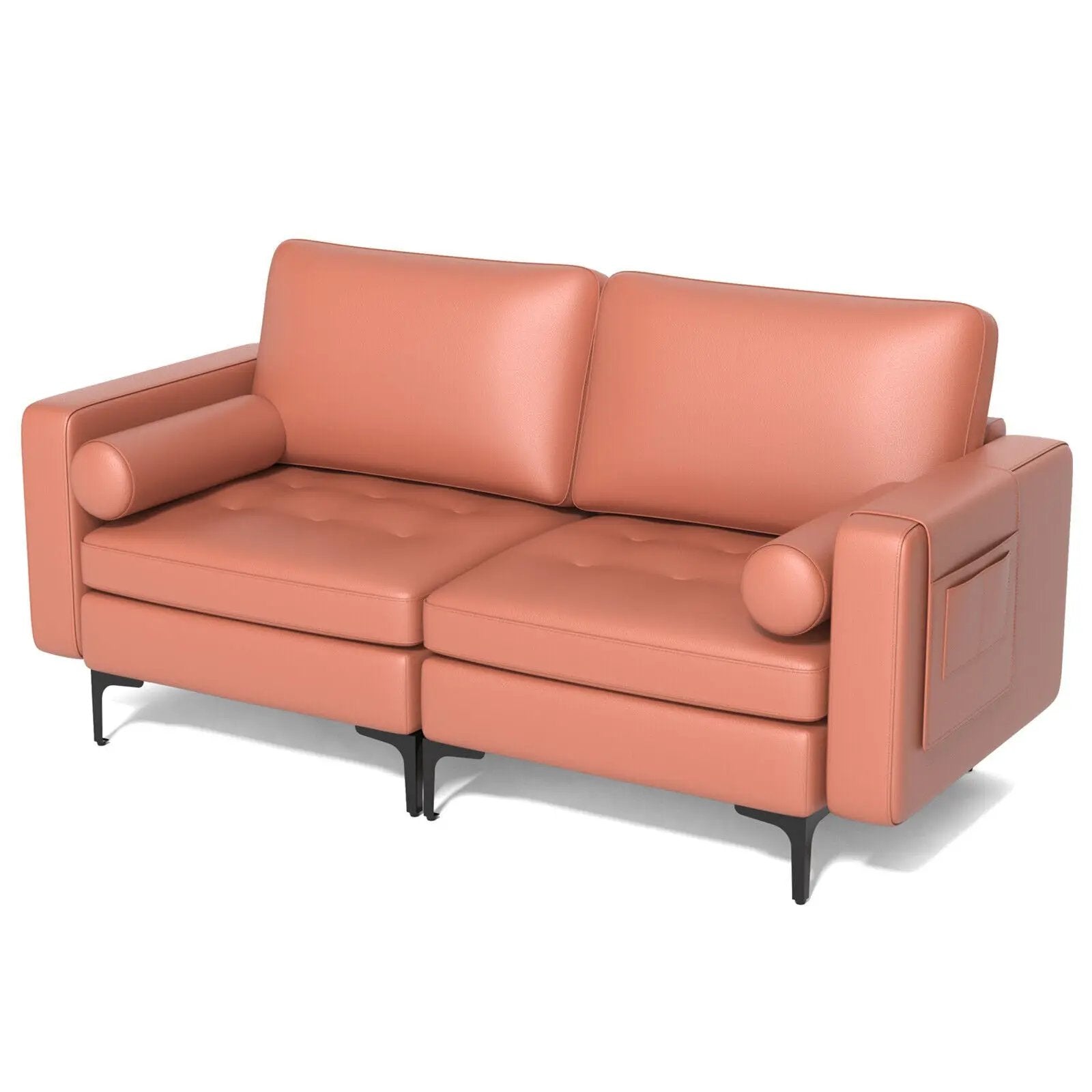 Modern Loveseat Sofa with 2 Bolsters and Side Storage Pocket by DirectDeals