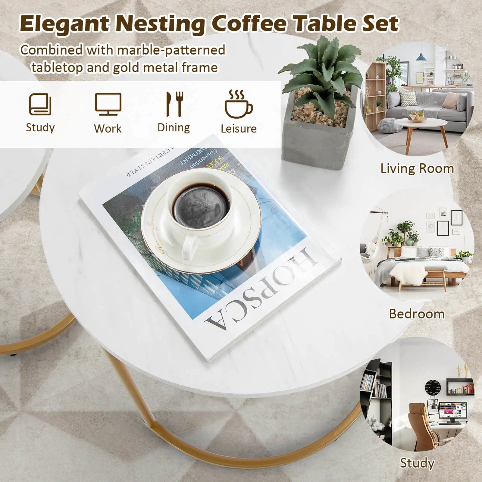 Modern Nesting Coffee Table Set of 2-White by DirectDeals