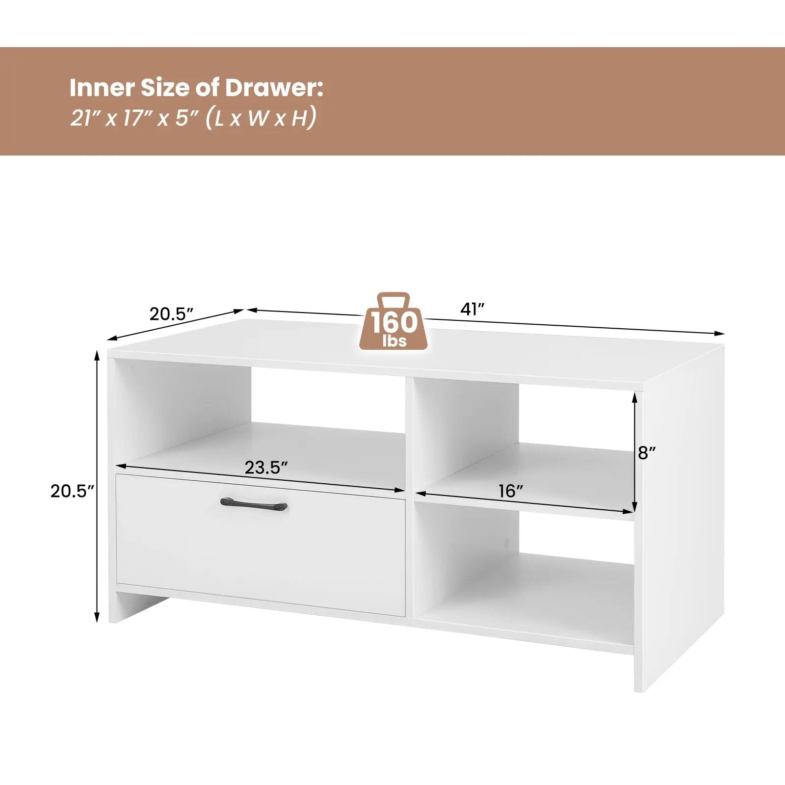 Modern Media Console Table with 3 Open Compartments and 1 Storage Drawer-White by DirectDeals