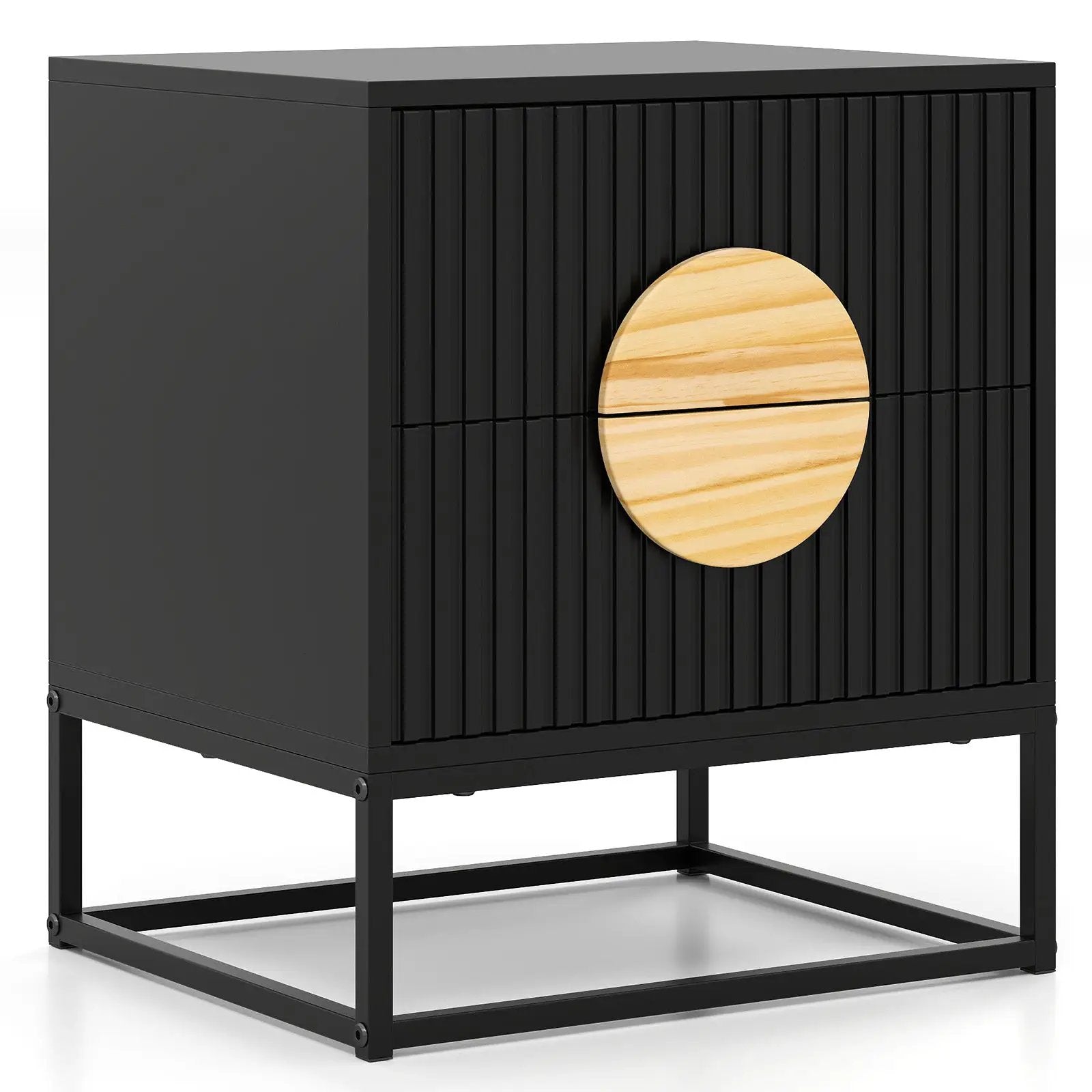 Modern Mid Century Fluted Nightstand with 2 Drawers and Pine Wood Handles for Bedroom by DirectDeals
