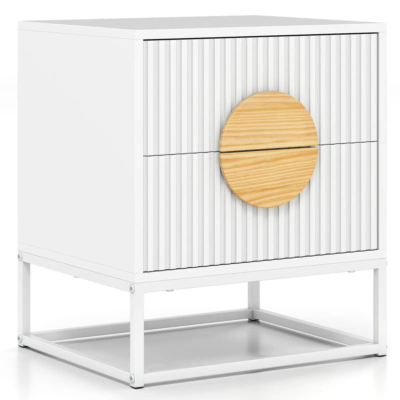 Modern Mid Century Fluted Nightstand with 2 Drawers and Pine Wood Handles for Bedroom by DirectDeals