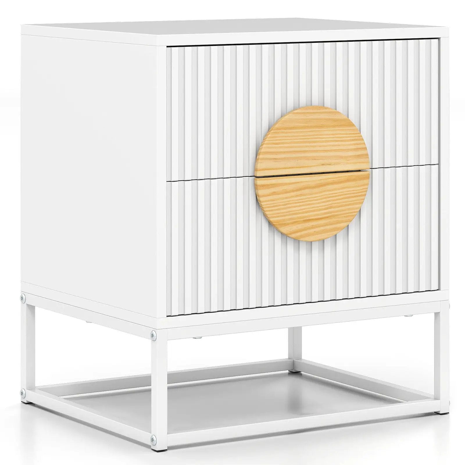 Modern Mid Century Fluted Nightstand with 2 Drawers and Pine Wood Handles for Bedroom by DirectDeals
