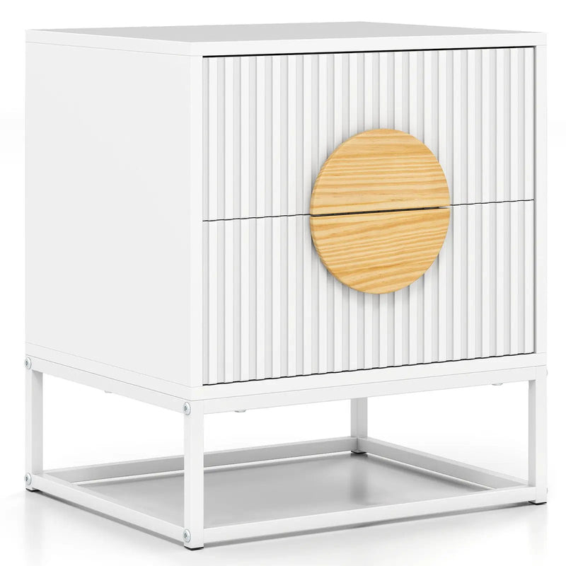 Modern Mid Century Fluted Nightstand with 2 Drawers and Pine Wood Handles for Bedroom by DirectDeals