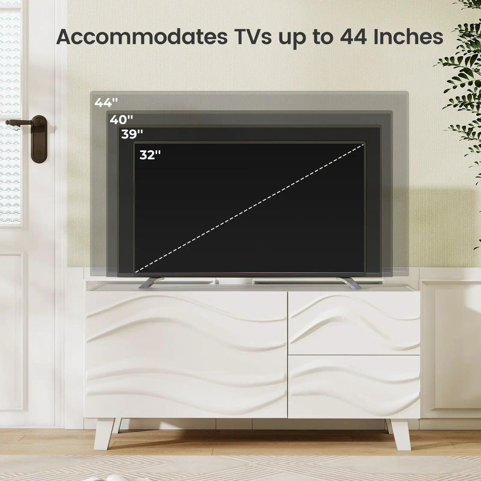 Modern Mid Century TV Stand with Drawers for 44 Inch TV-White by DirectDeals