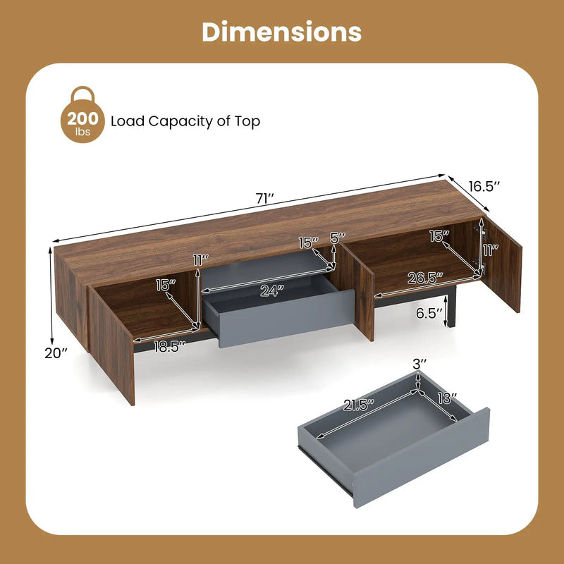 Modern Mid Century TV Cabinetfor TVs up to 82" with Drawer-Walnut by DirectDeals