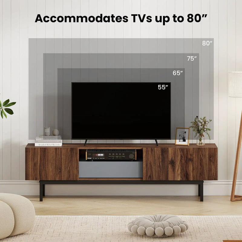 Modern Mid Century TV Cabinetfor TVs up to 82" with Drawer-Walnut by DirectDeals