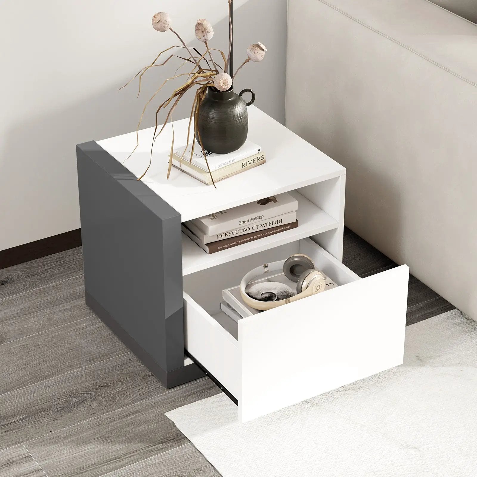 Modern Minimalist Nightstand with Drawer for Bedroom by DirectDeals