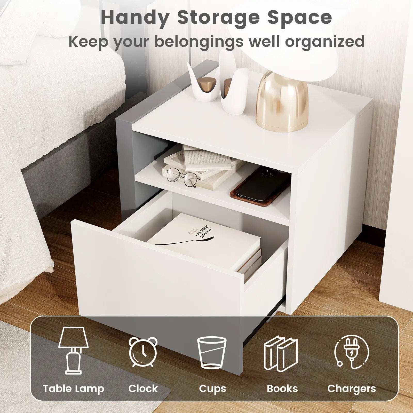 Modern Minimalist Nightstand with Drawer for Bedroom by DirectDeals