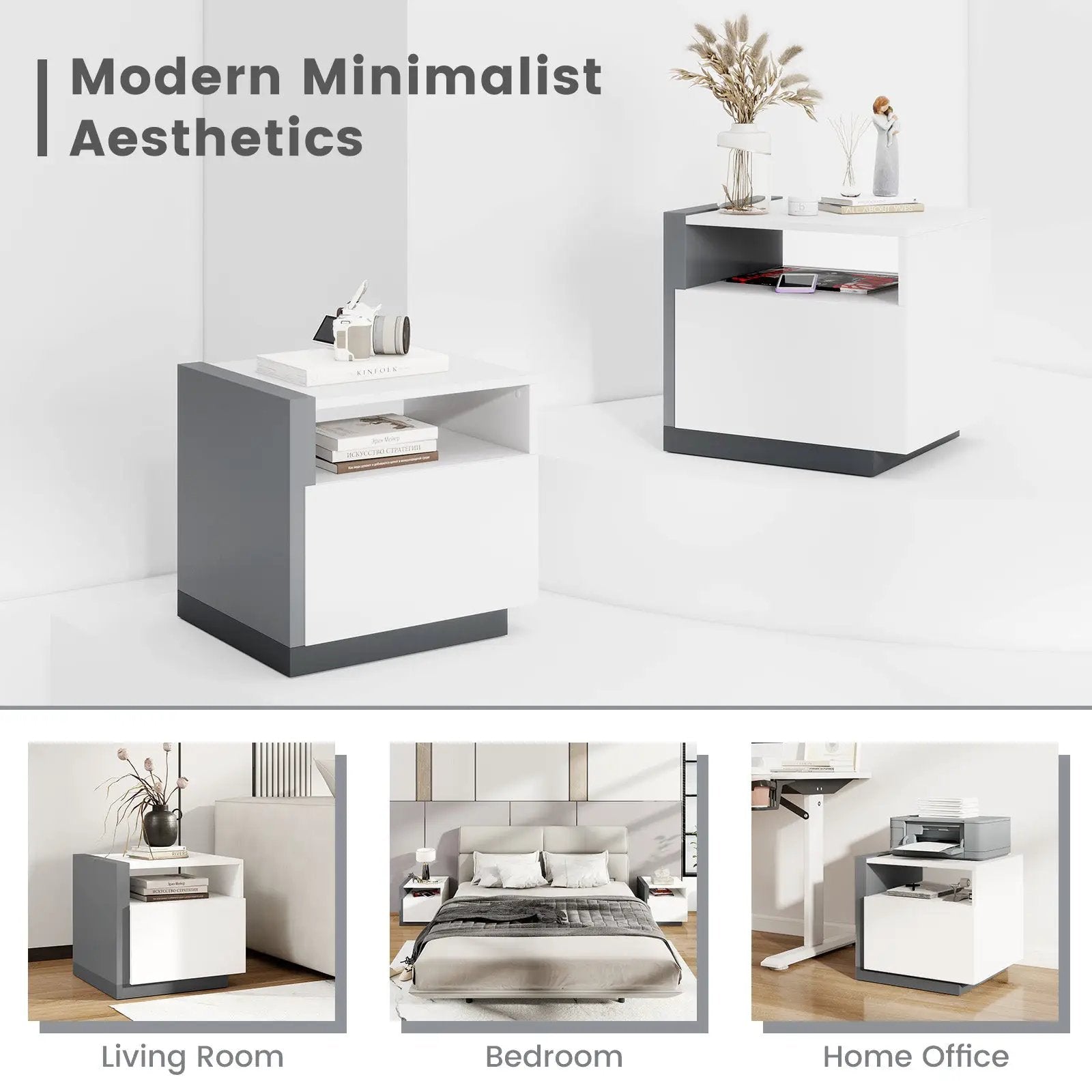 Modern Minimalist Nightstand with Drawer for Bedroom by DirectDeals