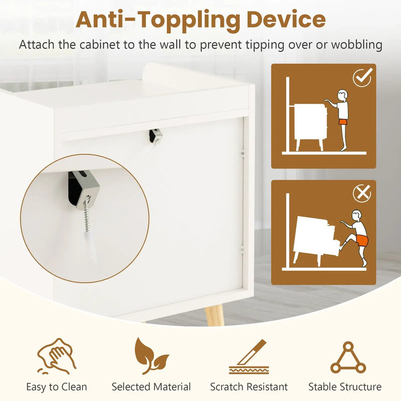 Modern End Table with 3 Rattan Decorated Drawers-White by DirectDeals
