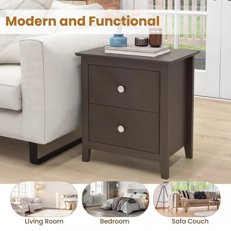 Modern Nightstand with 2 Drawers for Small Spaces by DirectDeals