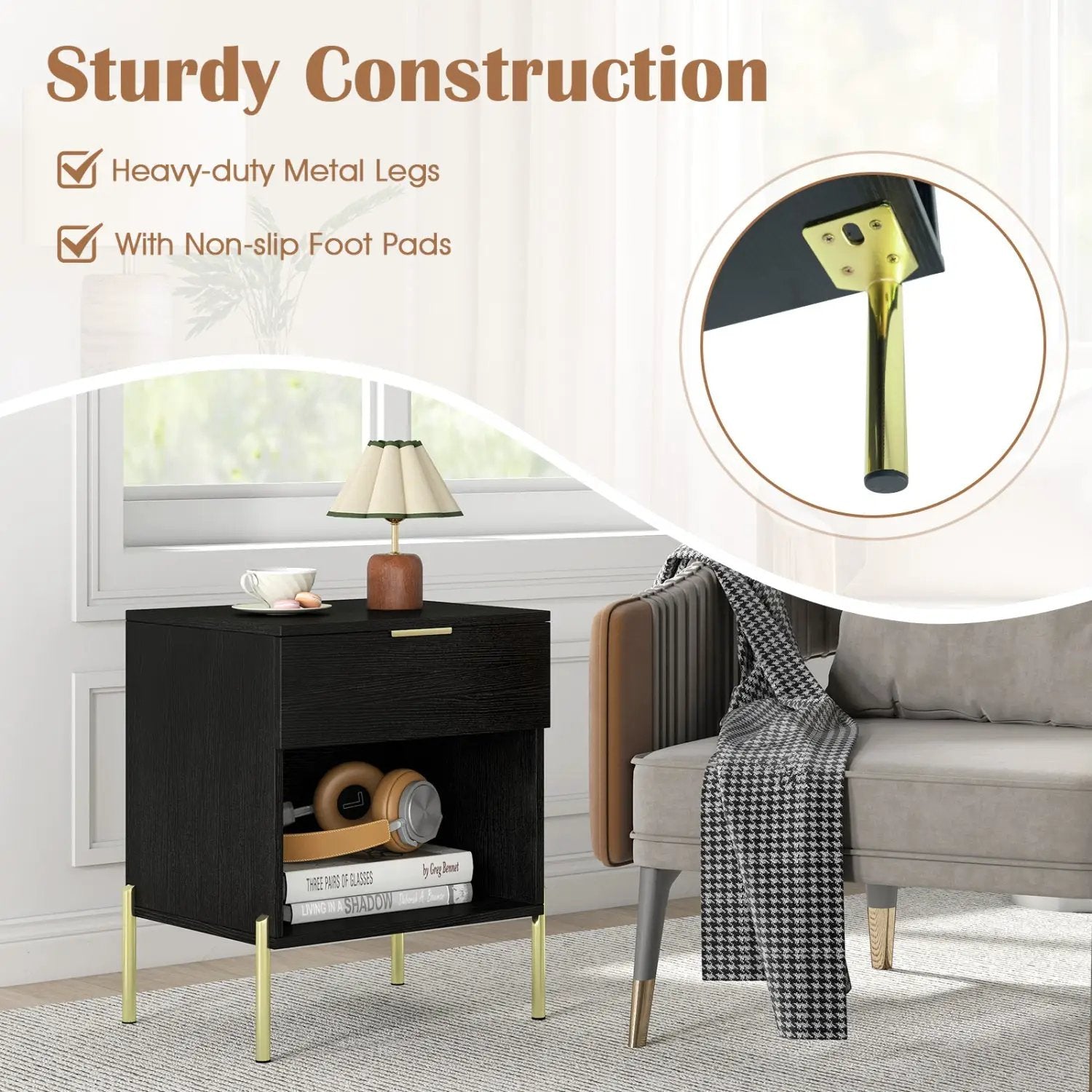 Nightstand with Charging Station and Storage Drawer by DirectDeals