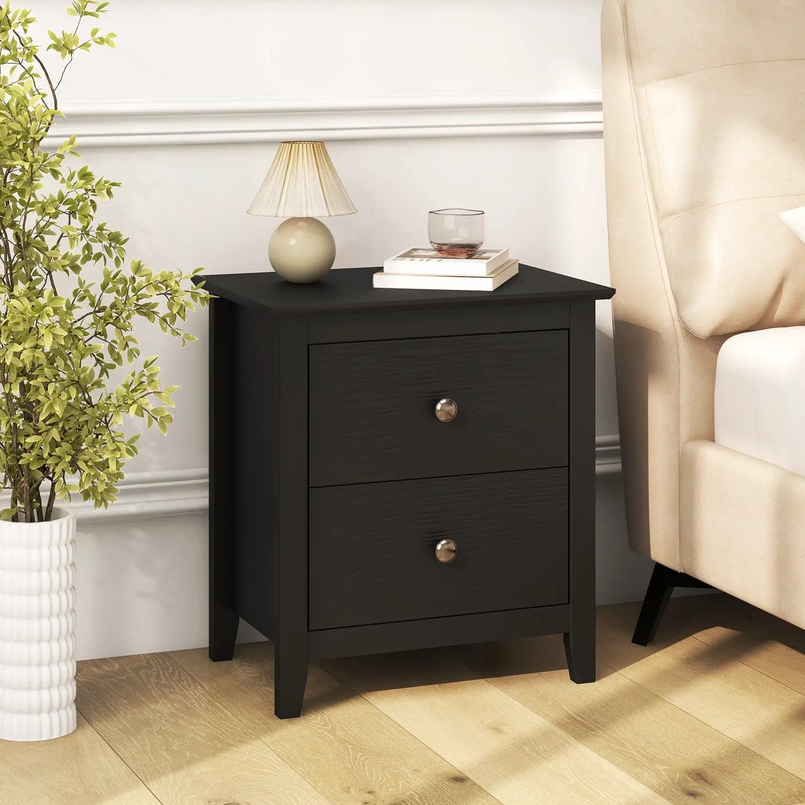 Modern Nightstand with 2 Drawers for Small Spaces by DirectDeals