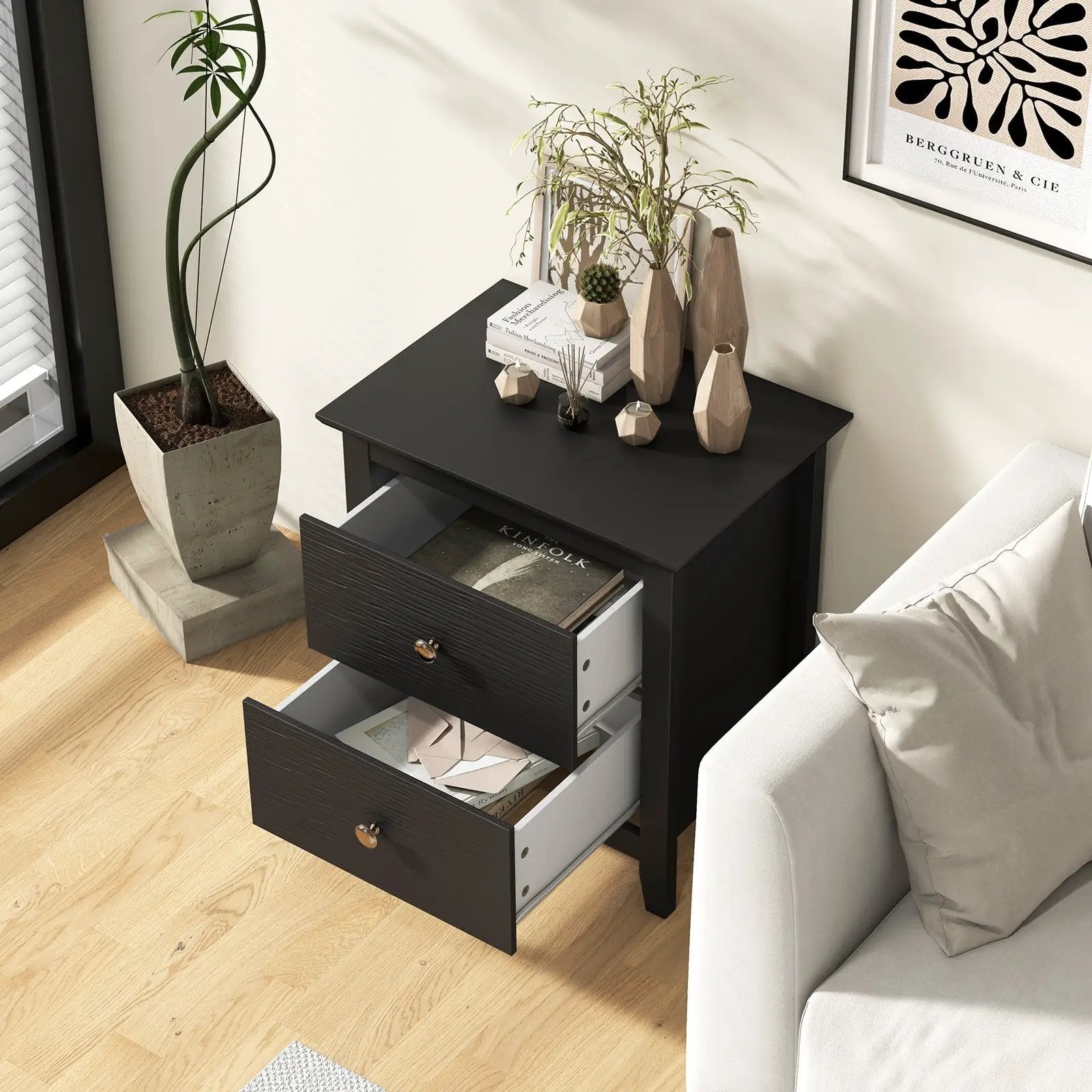 Modern Nightstand with 2 Drawers for Small Spaces by DirectDeals