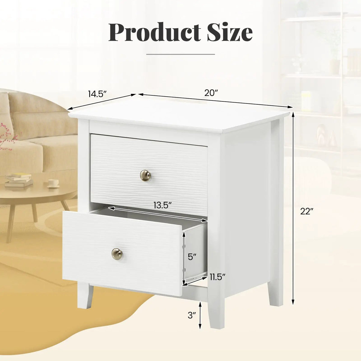 Modern Nightstand with 2 Drawers for Small Spaces by DirectDeals