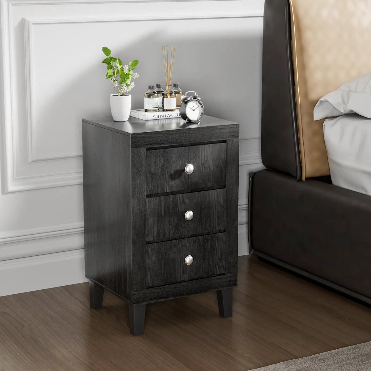 Modern Nightstand with 3 Drawers for Bedroom Living Room by DirectDeals