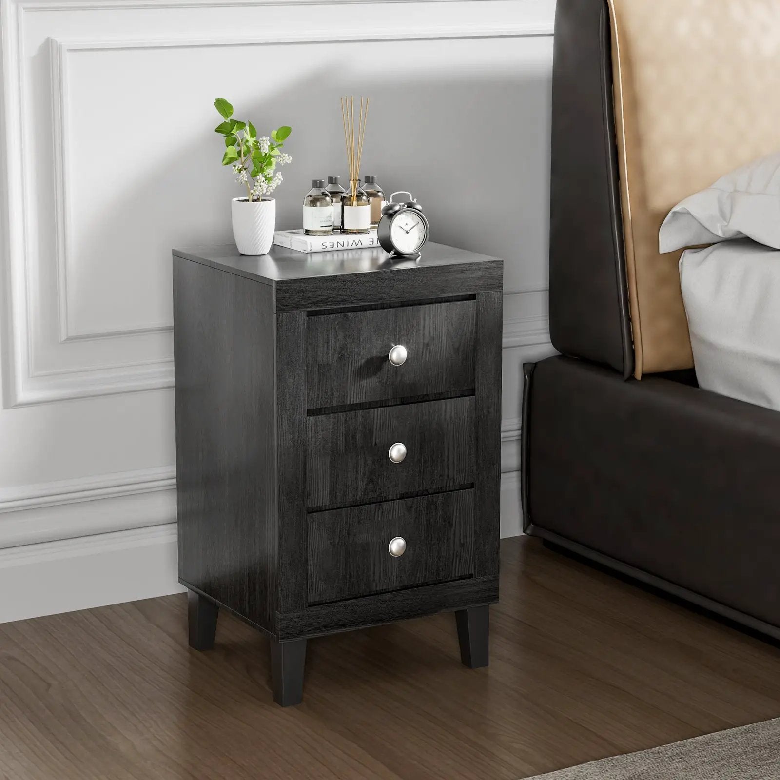 Modern Nightstand with 3 Drawers for Bedroom Living Room by DirectDeals