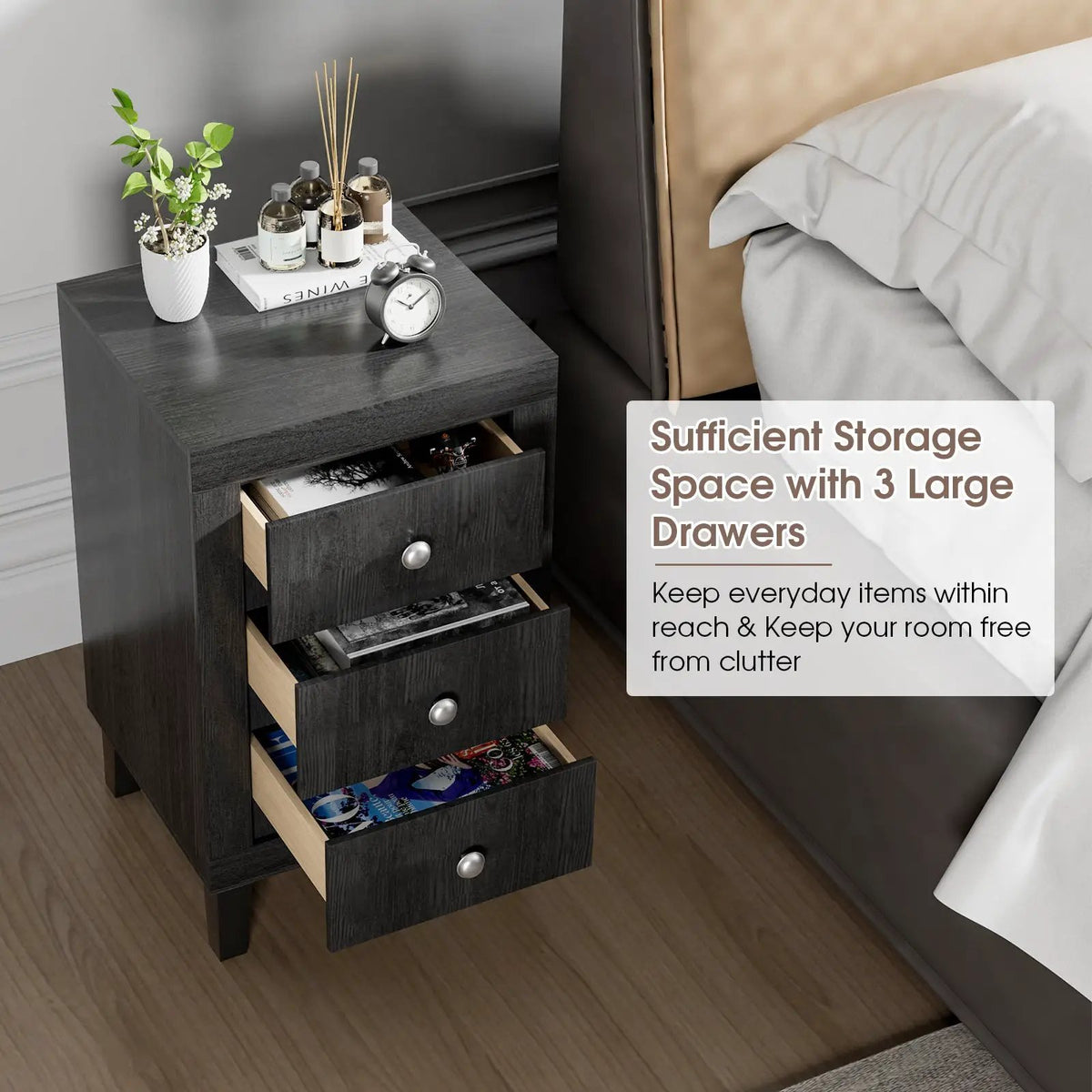 Modern Nightstand with 3 Drawers for Bedroom Living Room by DirectDeals