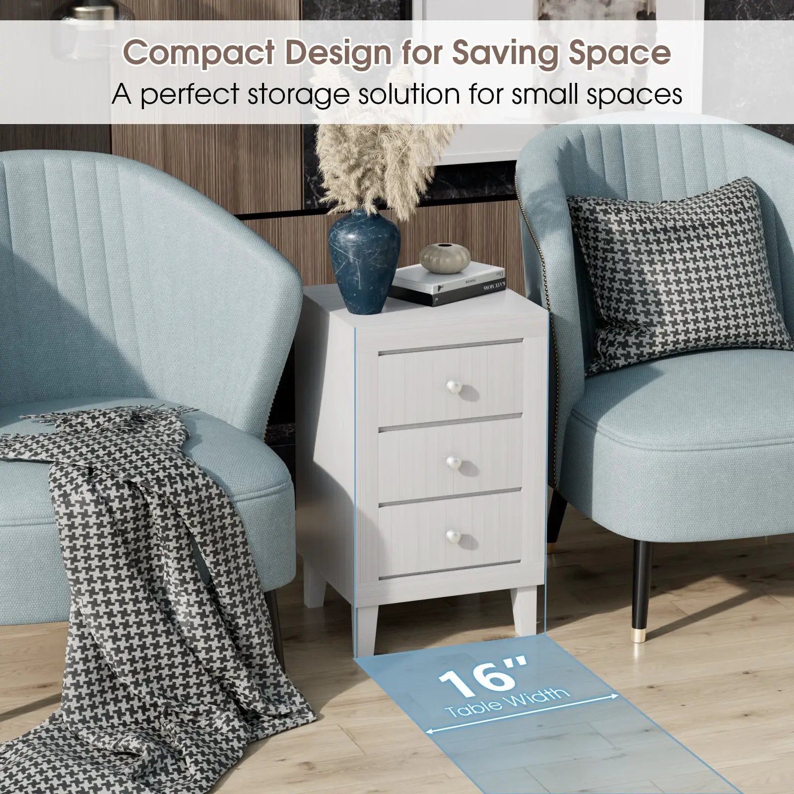 Modern Nightstand with 3 Drawers for Bedroom Living Room by DirectDeals