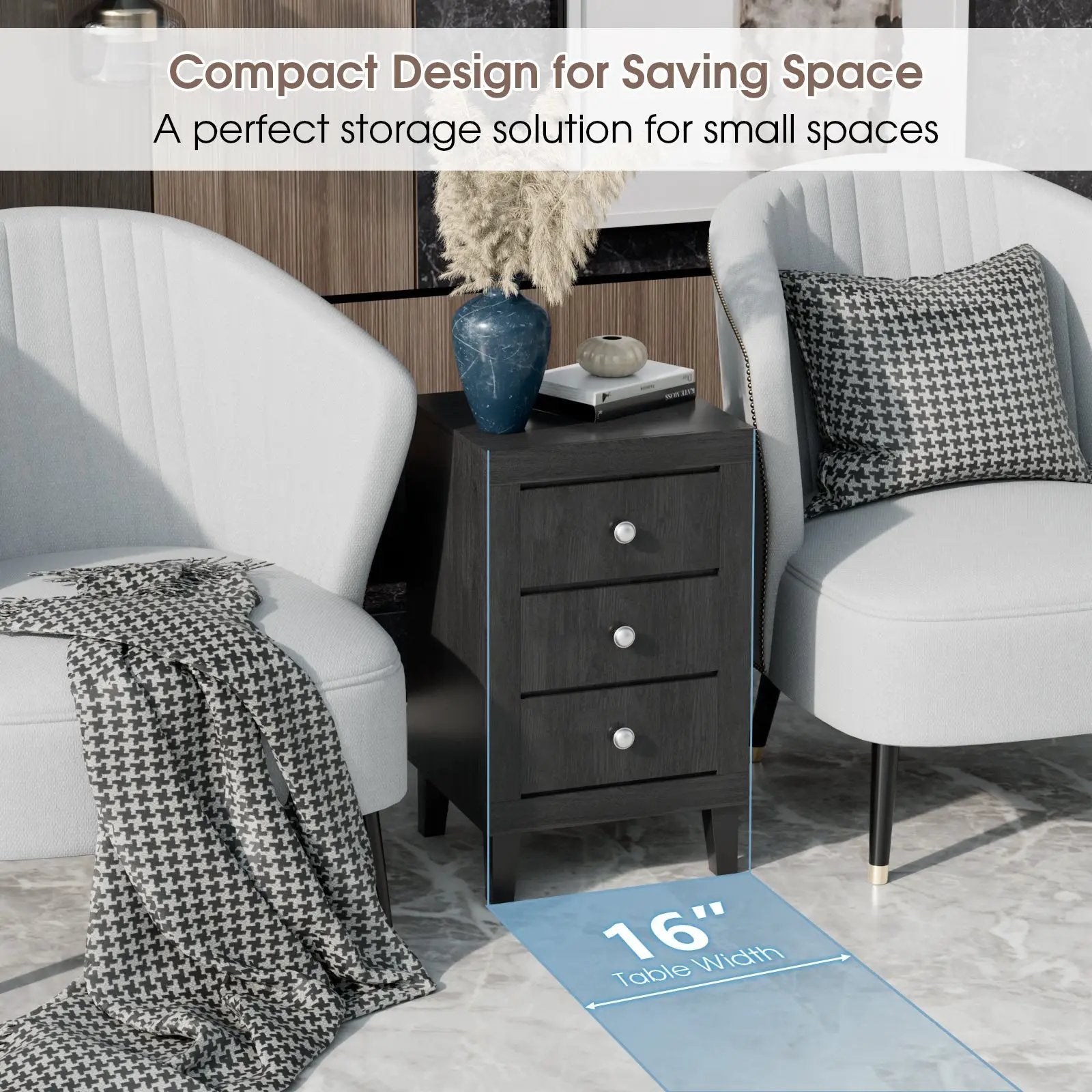 Modern Nightstand with 3 Drawers for Bedroom Living Room by DirectDeals