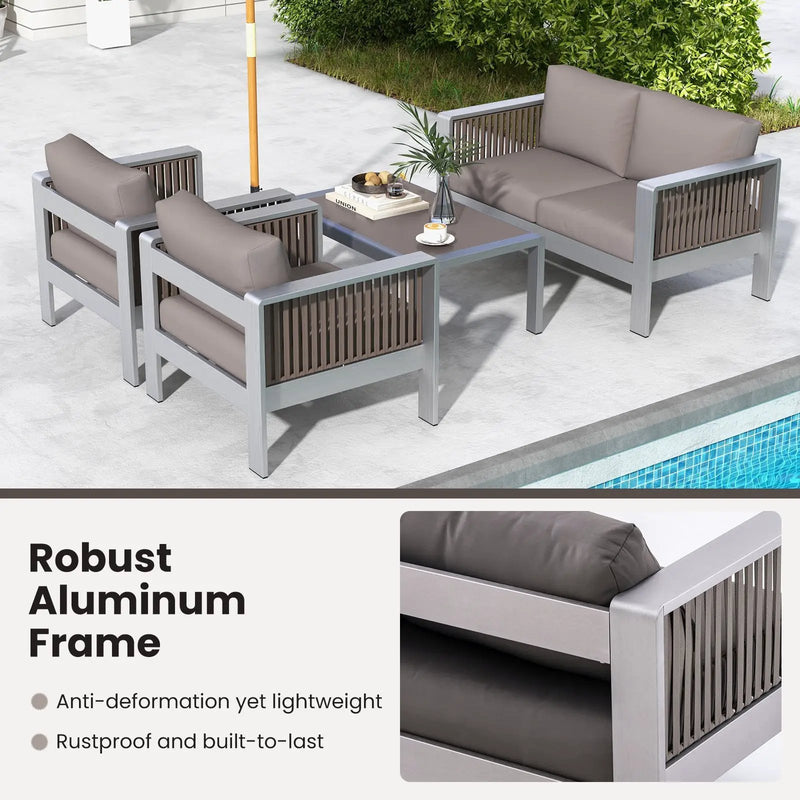 Patio Furniture Aluminum Armchair with Thick Back and Seat Cushion by DirectDeals