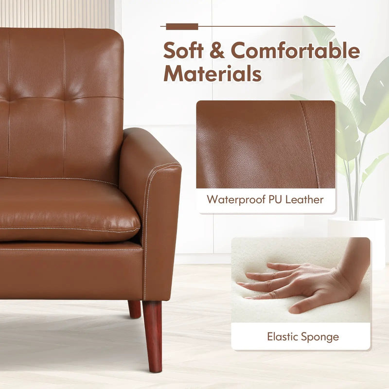 Modern PU Leather Accent Chair with Solid Wood Legs-Brown by DirectDeals