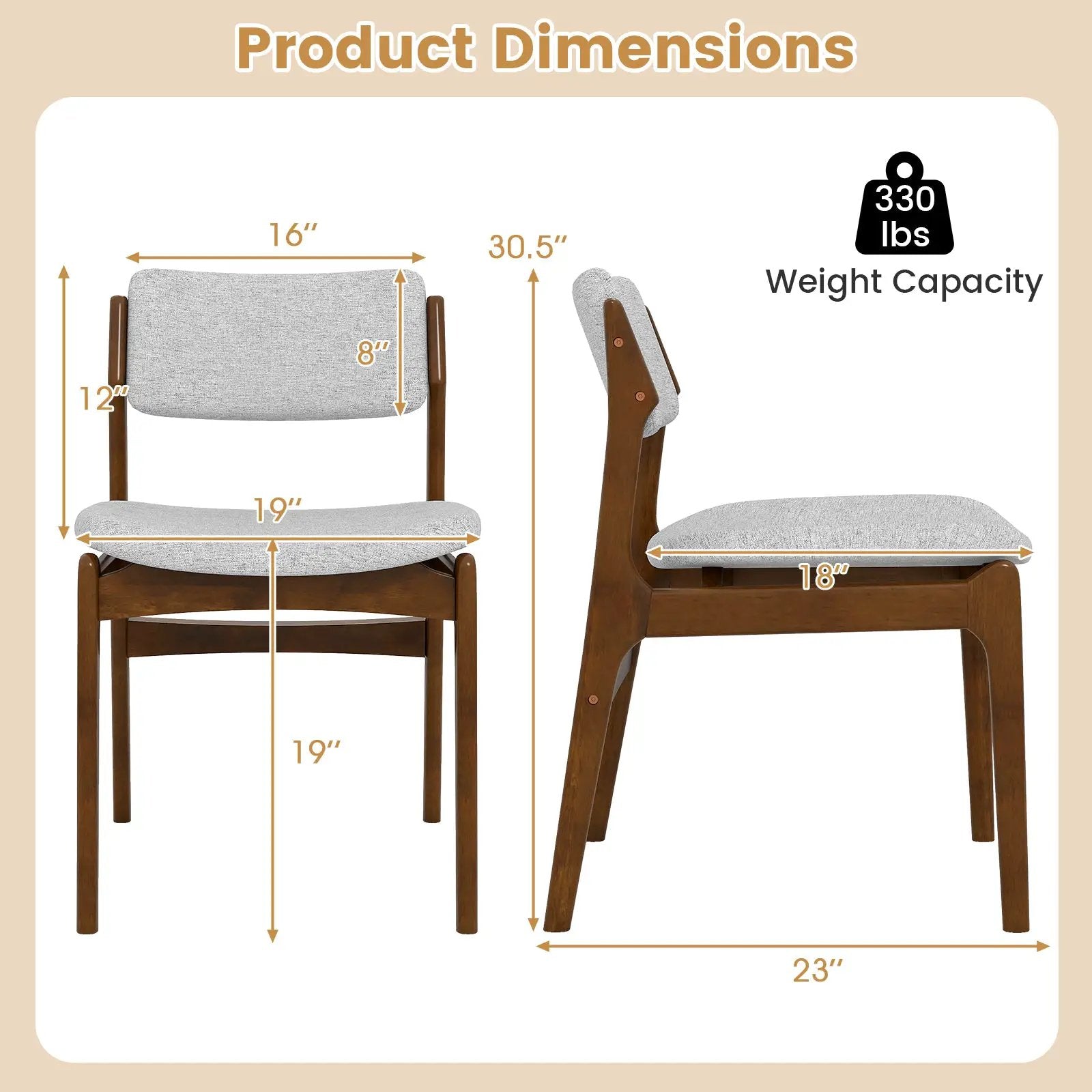 Modern Padded Dining Chairs with Rubber Wood Legs Set of 4-Brown by DirectDeals