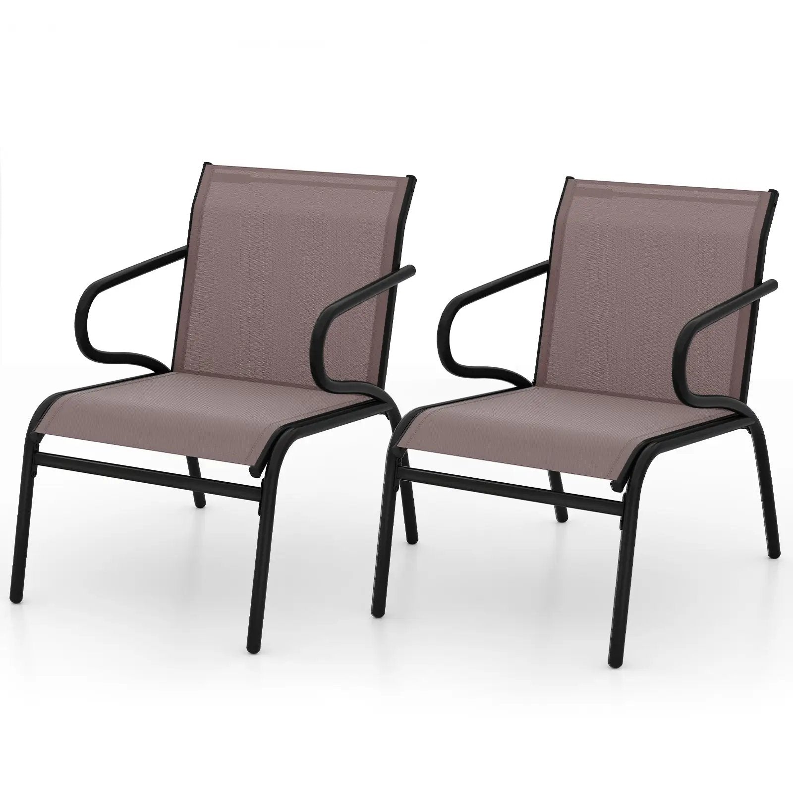 Modern Patio Chairs Set of 2 with Breathable Fabric for Porch-Coffee by DirectDeals