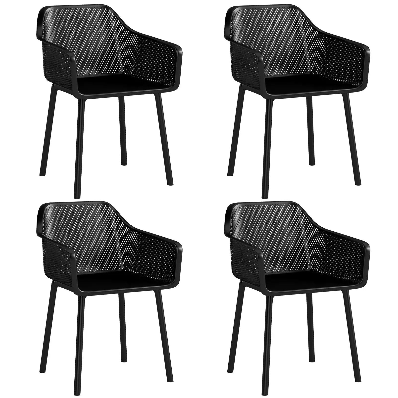 Modern Plastic Dining Chairs Set of 4 Kitchen Armchairs with Breathable Mesh Backrest-Black by DirectDeals