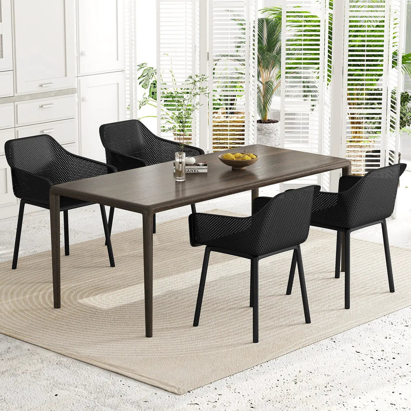 Modern Plastic Dining Chairs Set of 4 Kitchen Armchairs with Breathable Mesh Backrest-Black by DirectDeals