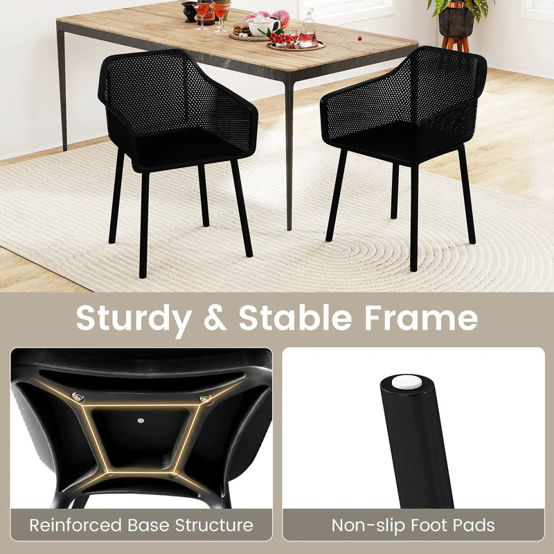 Modern Plastic Dining Chairs Set of 4 Kitchen Armchairs with Breathable Mesh Backrest-Black by DirectDeals