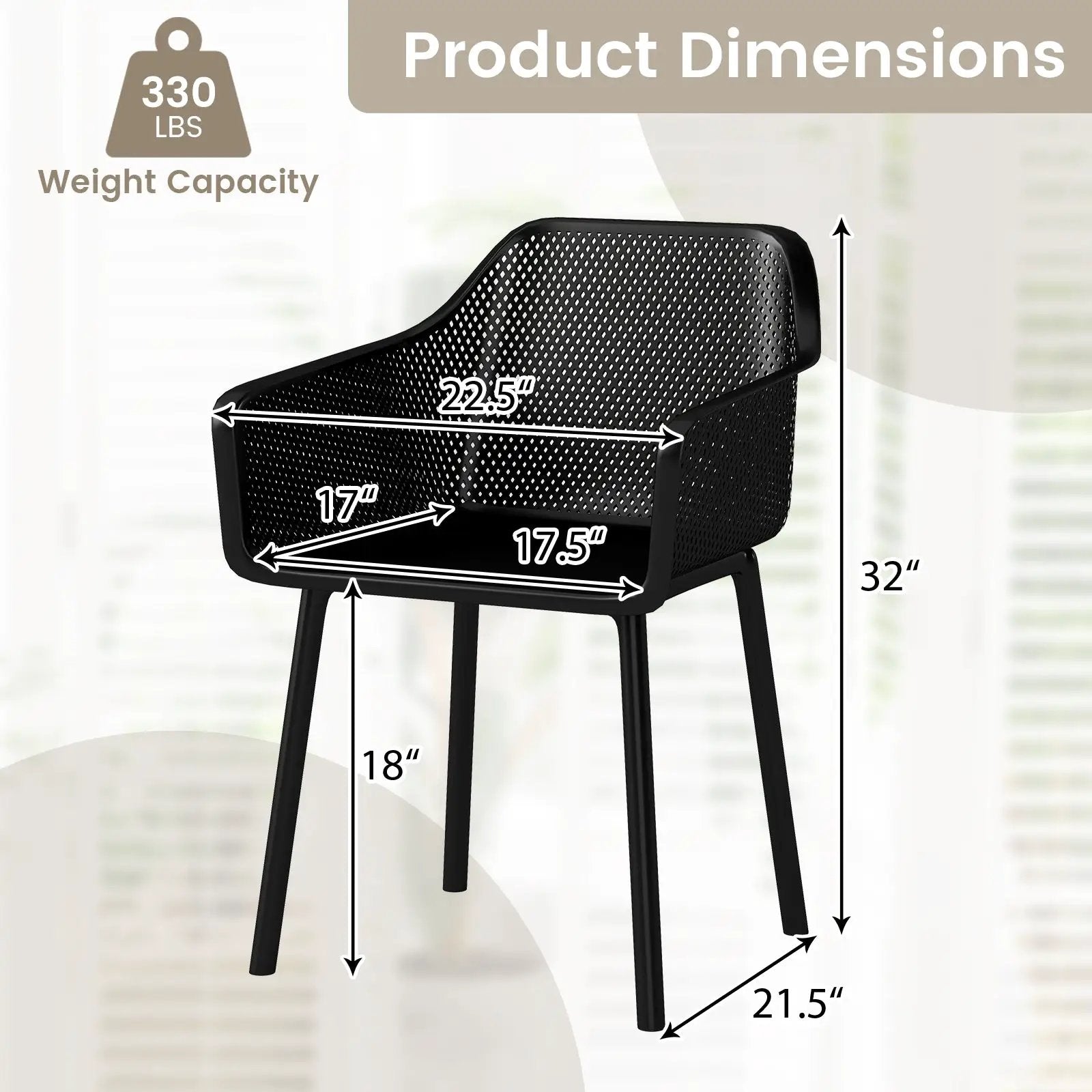 Modern Plastic Dining Chairs Set of 2 Kitchen Armchairs with Breathable Mesh Backres-Black by DirectDeals