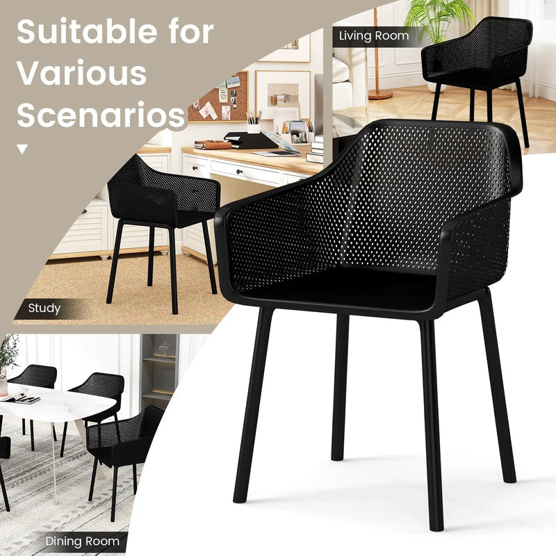 Modern Plastic Dining Chairs Set of 2 Kitchen Armchairs with Breathable Mesh Backres-Black by DirectDeals