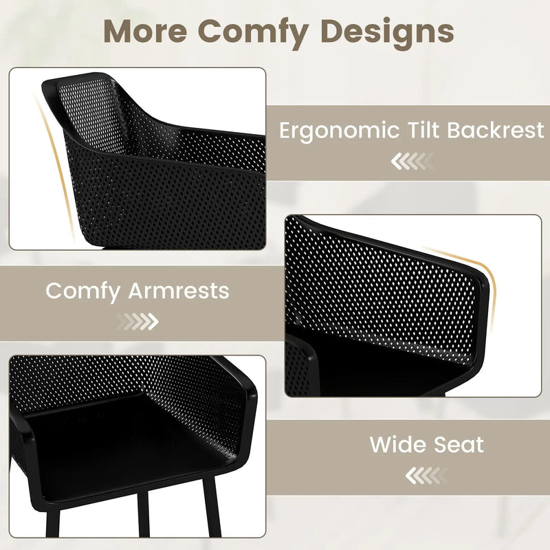 Modern Plastic Dining Chairs Set of 2 Kitchen Armchairs with Breathable Mesh Backres-Black by DirectDeals