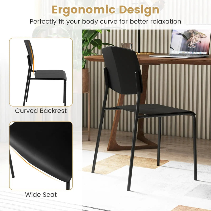 Modern Plastic Dining Chair Set of 2 with Metal Legs and Curved Back by DirectDeals